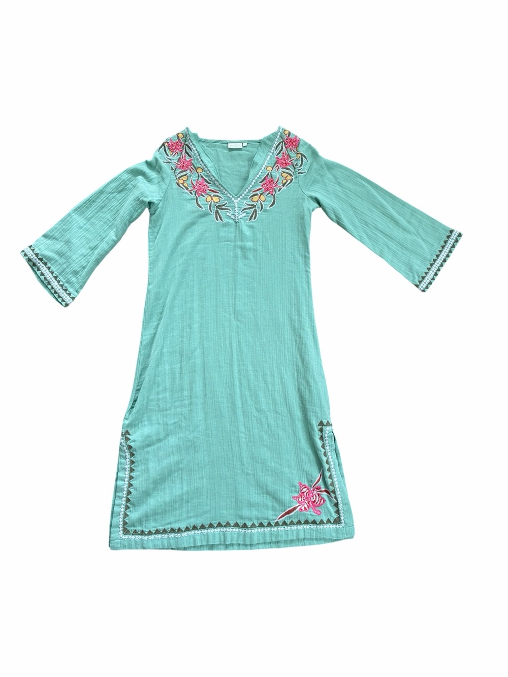 Spartina 449 Island Amira Green Cotton Gauze Floral Embroidered Dress Size XS